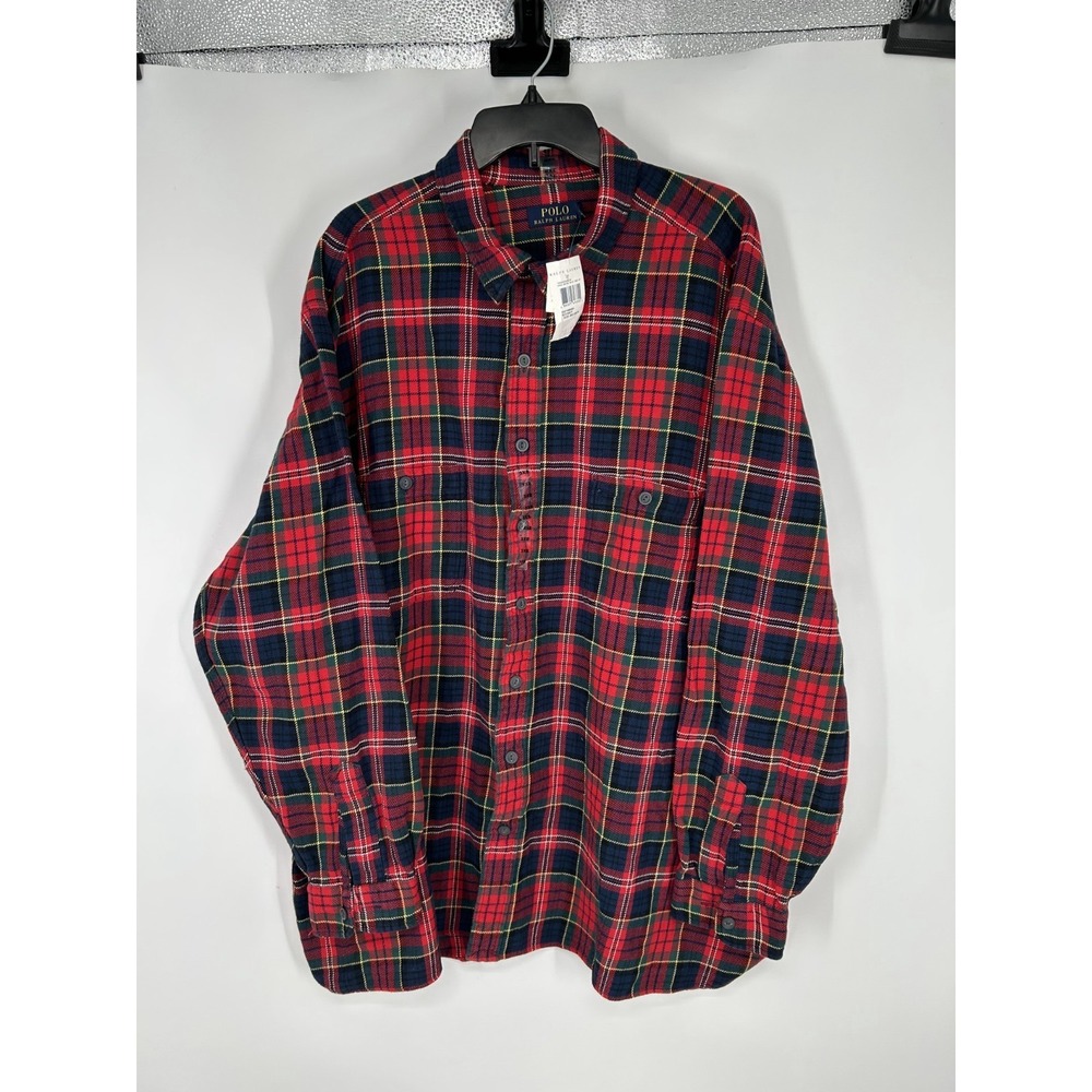 Polo Ralph Lauren Flannel Shirt Mens 3XB 3XL Big Red Plaid Long Sleeve Button Up